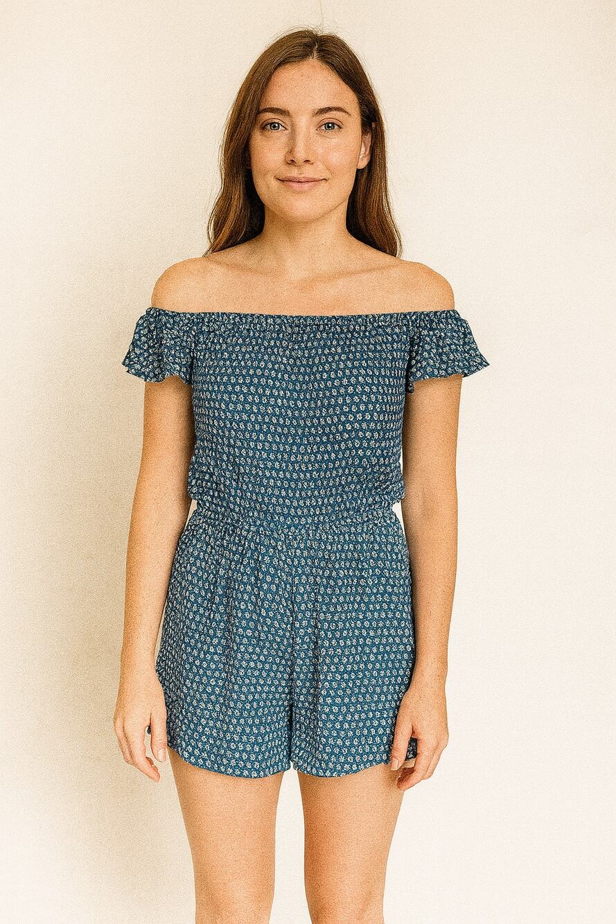 Abercrombie & Fitch Women's Floral Ruffle Romper Playsuit Blue White Size XS